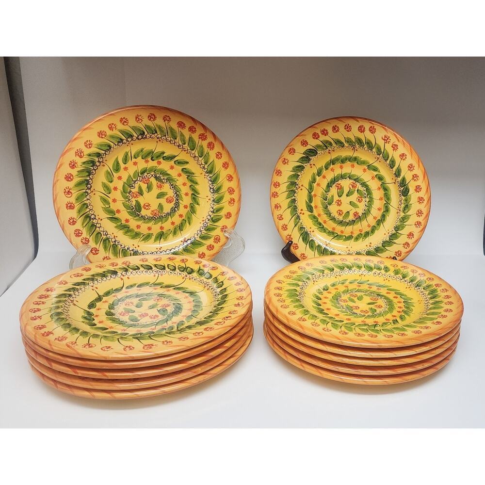 Fontana by TABLETOP Designs Floral Green Leaves Yellow 11.25" Dinner Plates